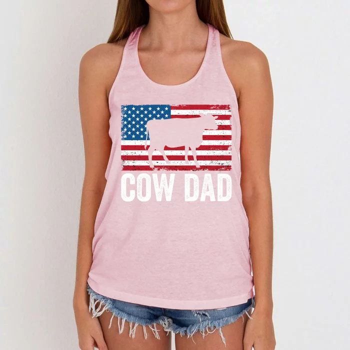 Cow Dad Usa American Flag Funny Cow Lover Owner Daddy Gift Women's Knotted Racerback Tank