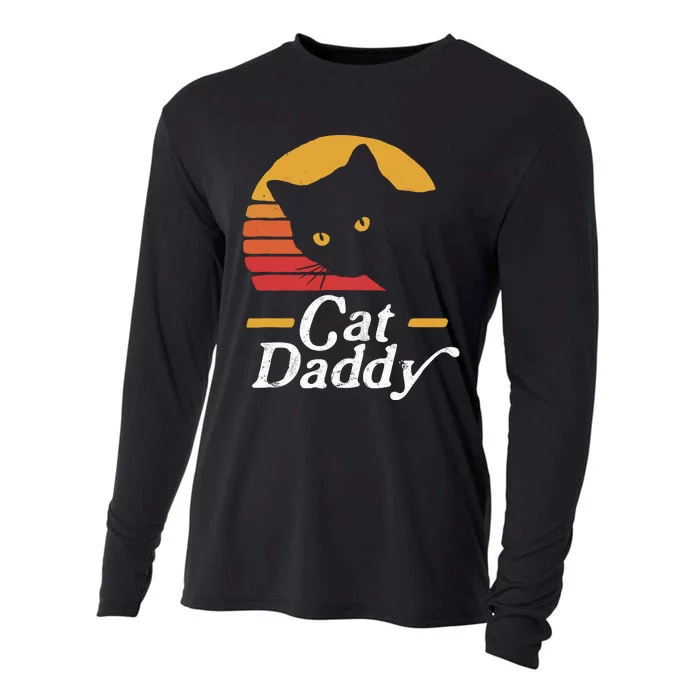 Cat Daddy Vintage Eighties Style Cat Retro Distressed Cooling Performance Long Sleeve Crew