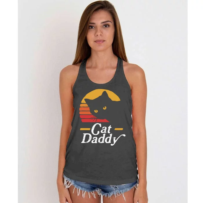 Cat Daddy Vintage Eighties Style Cat Retro Distressed Women's Knotted Racerback Tank