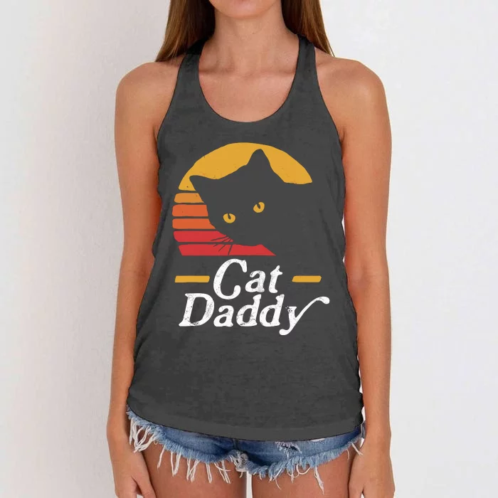 Cat Daddy Vintage Eighties Style Cat Retro Distressed Women's Knotted Racerback Tank