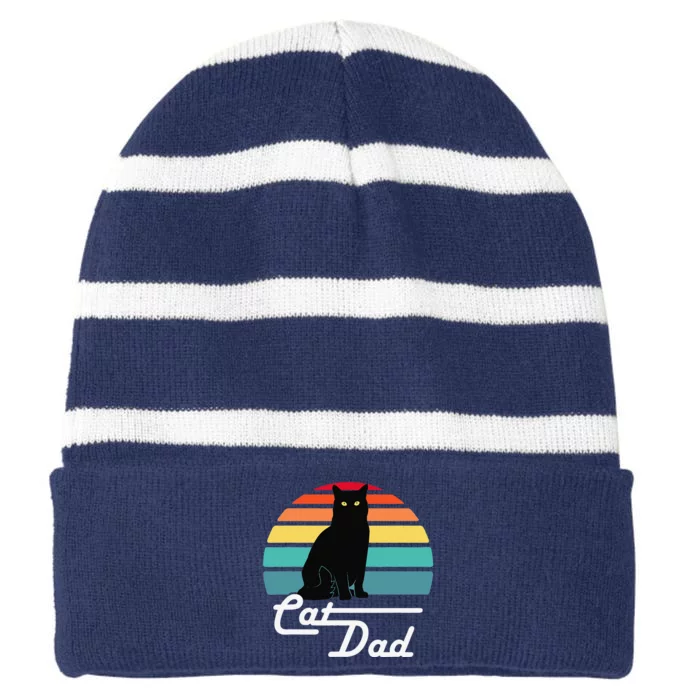 Cat Dad Vintage Style Cat Lover Gift Striped Beanie with Solid Band