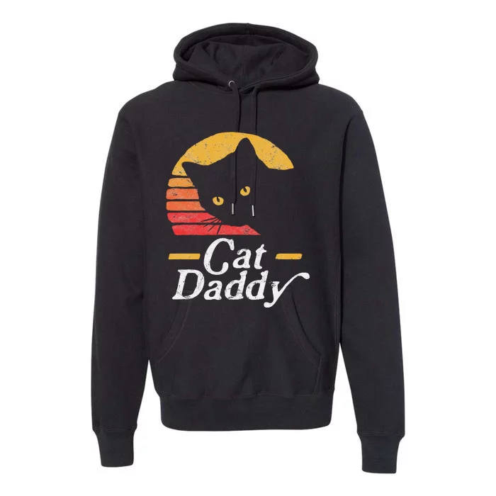 Cat Daddy Vintage Eighties Style Cat Retro Distressed Premium Hoodie