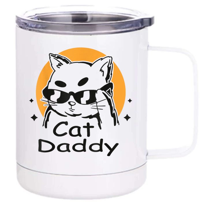 Cat Daddy Vintage Eighties Style Cat Retro Distressed Front & Back 12oz Stainless Steel Tumbler Cup