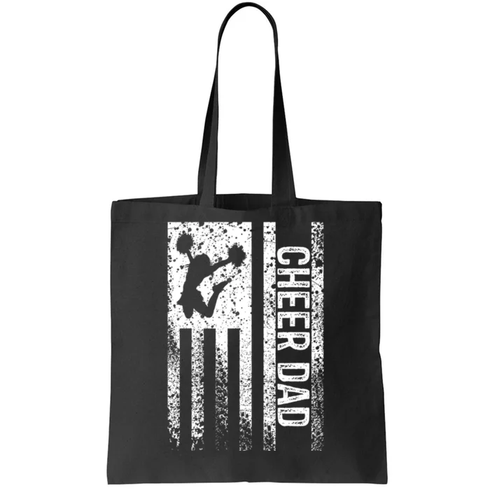 Cheer Dad Vintage American Flag Father Cheerleader Squad Tote Bag