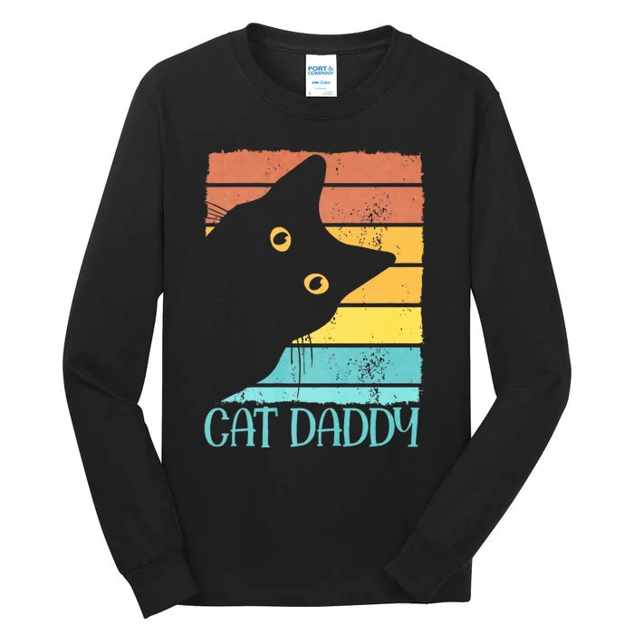 Cat Daddy Vintage Eighties Style Cat Dad Gift Fathers Day Tall Long Sleeve T-Shirt