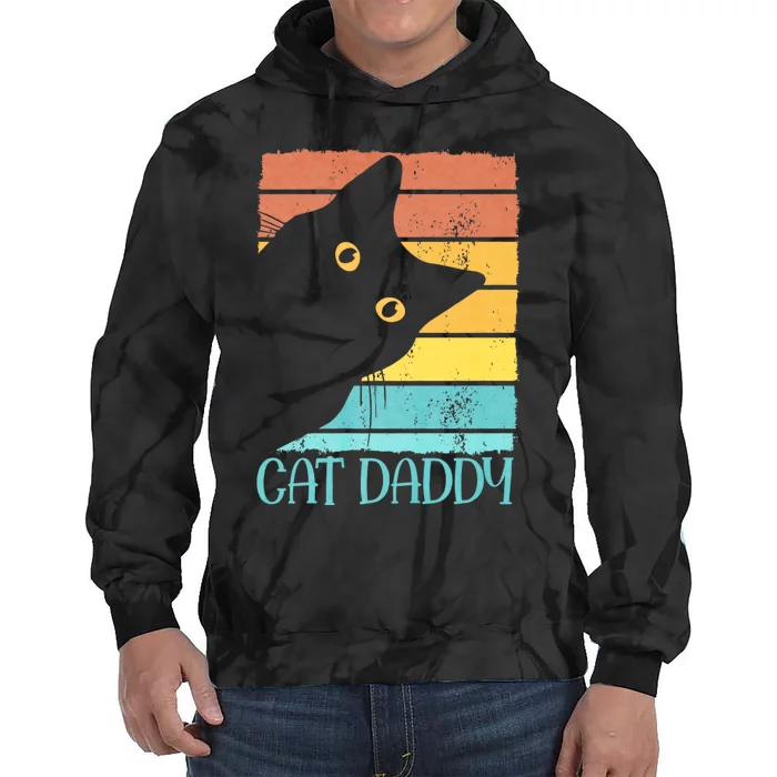 Cat Daddy Vintage Eighties Style Cat Dad Gift Fathers Day Tie Dye Hoodie