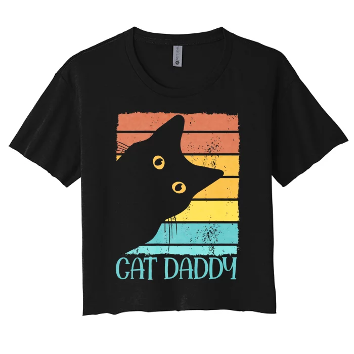 Cat Daddy Vintage Eighties Style Cat Dad Gift Fathers Day Women's Crop Top Tee