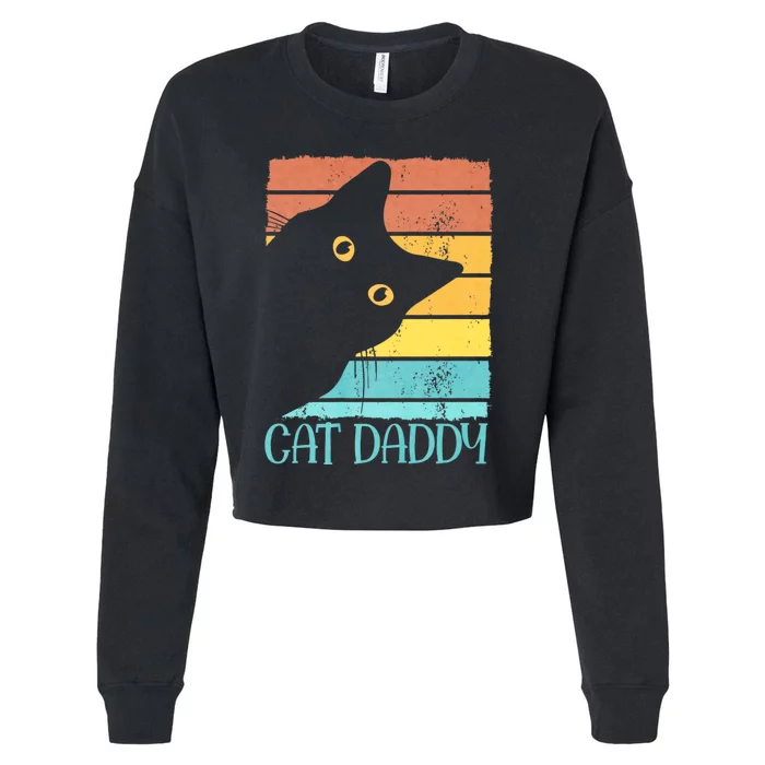 Cat Daddy Vintage Eighties Style Cat Dad Gift Fathers Day Cropped Pullover Crew