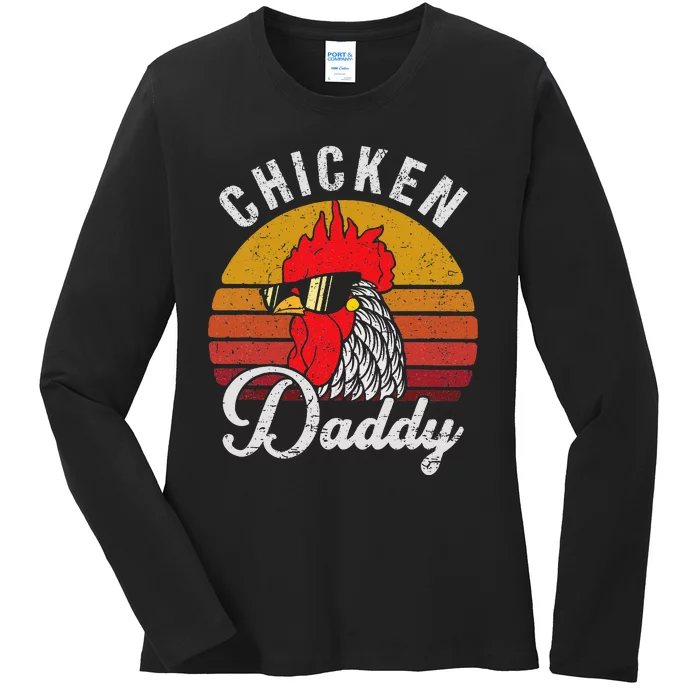 Chicken Daddy Vintage Style Chicken Dad Poultry Funny Farmer Ladies Long Sleeve Shirt