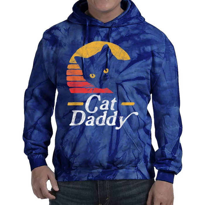 Cat Daddy Vintage Eighties Style Cat Retro Distressed Tie Dye Hoodie