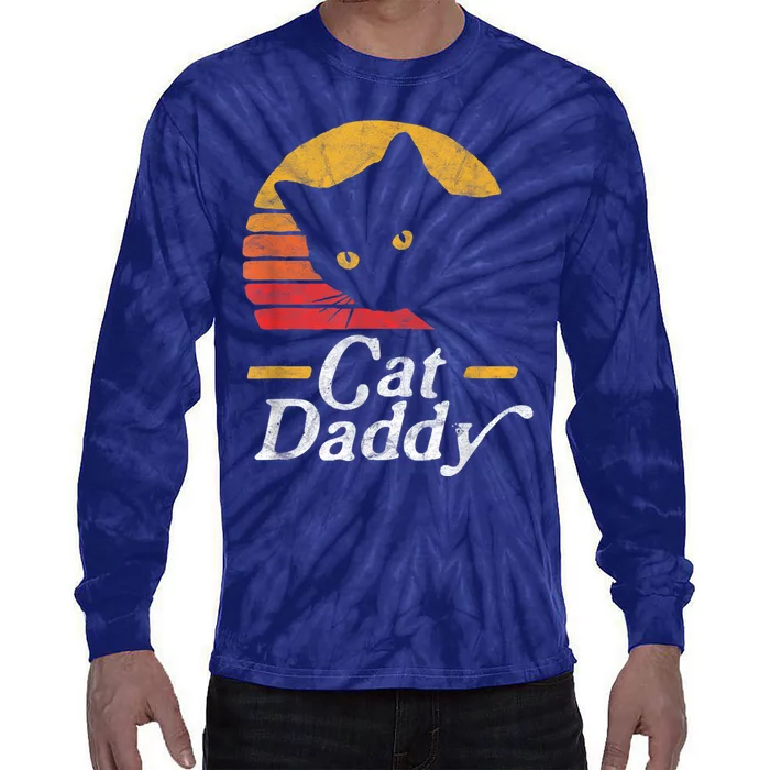 Cat Daddy Vintage Eighties Style Cat Retro Distressed Tie-Dye Long Sleeve Shirt