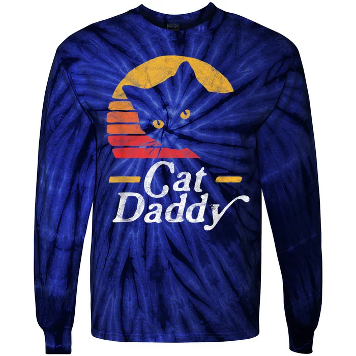 Cat Daddy Vintage Eighties Style Cat Retro Distressed Tie-Dye Long Sleeve Shirt