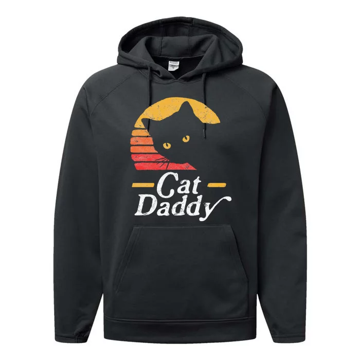 Cat Daddy Vintage Eighties Style Cat Retro Distressed Performance Fleece Hoodie