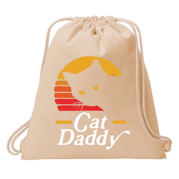 Cat Daddy Vintage Eighties Style Cat Retro Distressed Drawstring Bag