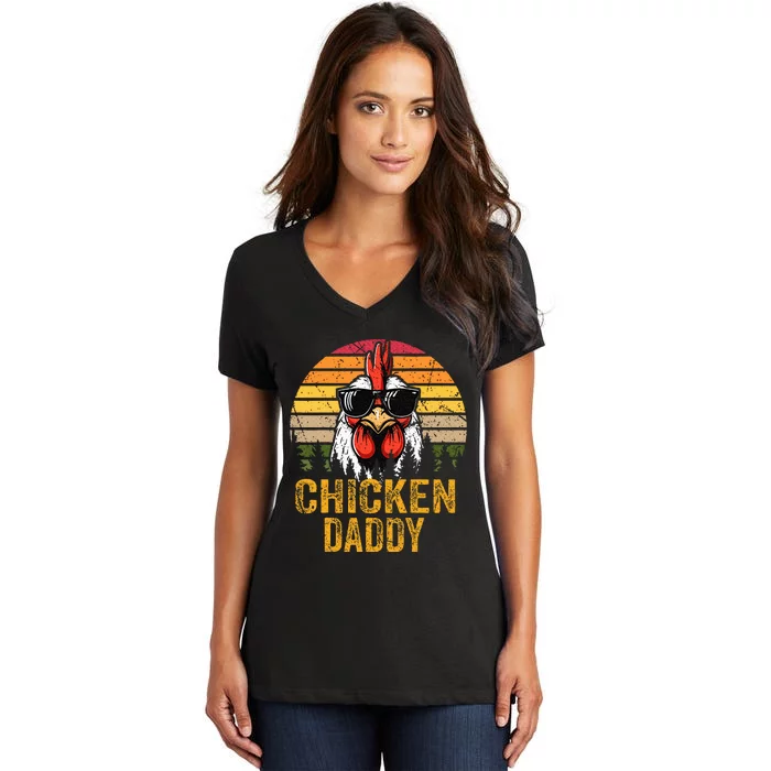 Chicken Daddy Vintage Rooster For Dad Farmer Fathers Day Women's V-Neck T-Shirt