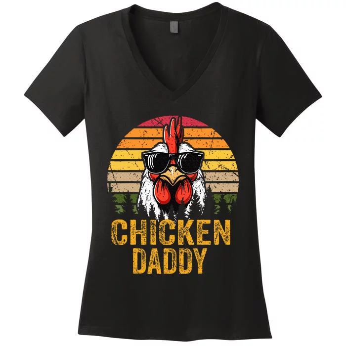 Chicken Daddy Vintage Rooster For Dad Farmer Fathers Day Women's V-Neck T-Shirt