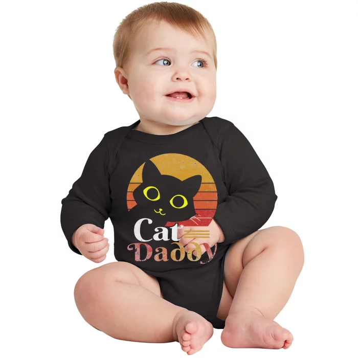 Cat Daddy Vintage Eighties Style Cat Retro Distressed Baby Long Sleeve Bodysuit