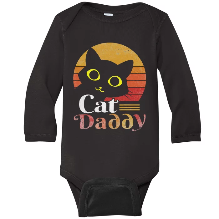 Cat Daddy Vintage Eighties Style Cat Retro Distressed Baby Long Sleeve Bodysuit