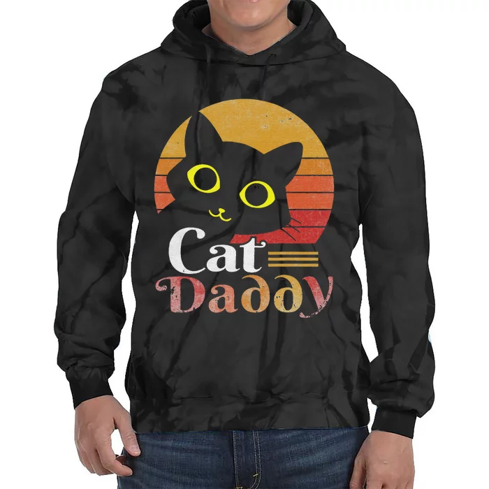 Cat Daddy Vintage Eighties Style Cat Retro Distressed Tie Dye Hoodie