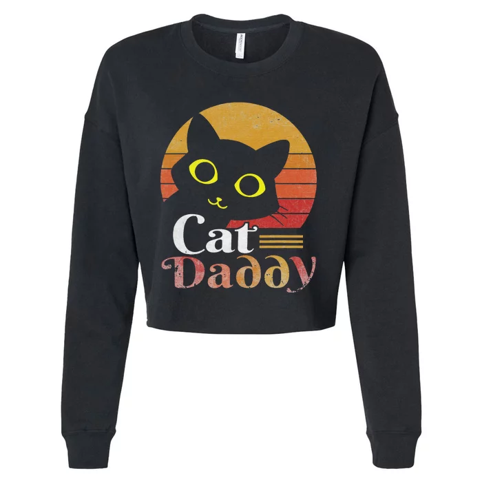 Cat Daddy Vintage Eighties Style Cat Retro Distressed Cropped Pullover Crew