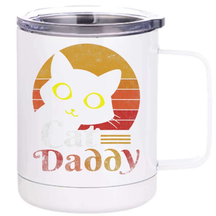 Cat Daddy Vintage Eighties Style Cat Retro Distressed Front & Back 12oz Stainless Steel Tumbler Cup