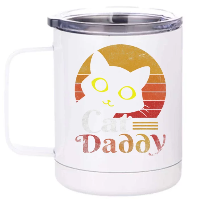 Cat Daddy Vintage Eighties Style Cat Retro Distressed Front & Back 12oz Stainless Steel Tumbler Cup