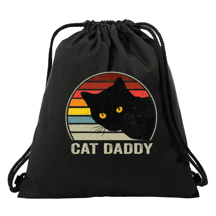 Cat Daddy Vintage Eighties Style Cat Retro Distressed Drawstring Bag