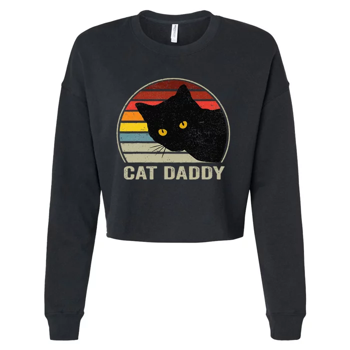 Cat Daddy Vintage Eighties Style Cat Retro Distressed Cropped Pullover Crew