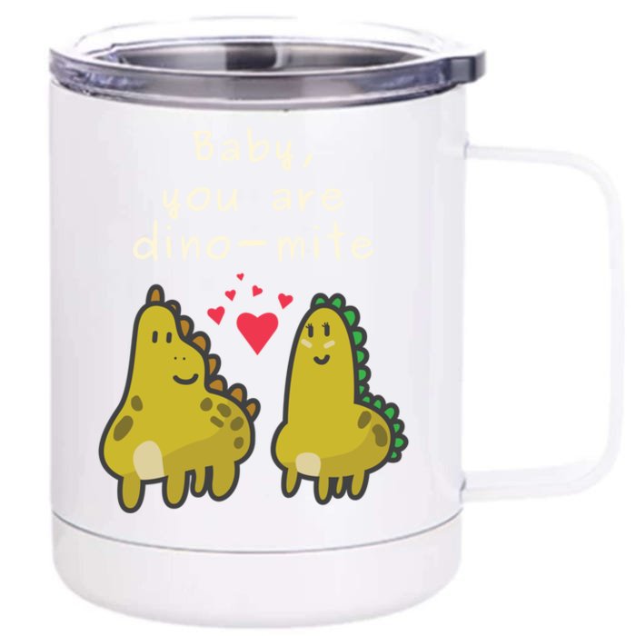 Cute Dinosaur Valentine's Day Gift You Are Dino Mite Gift Front & Back 12oz Stainless Steel Tumbler Cup