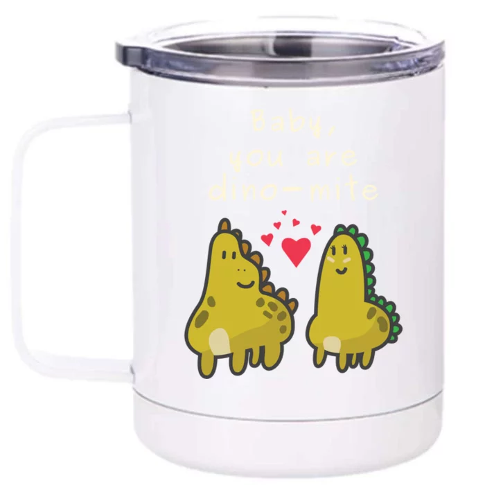 Cute Dinosaur Valentine's Day Gift You Are Dino Mite Gift Front & Back 12oz Stainless Steel Tumbler Cup