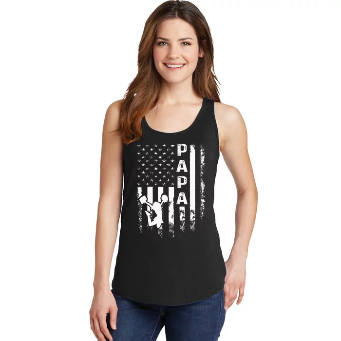 Cheer Dad Vintage American Flag Father Cheerleader Squad Ladies Essential Tank