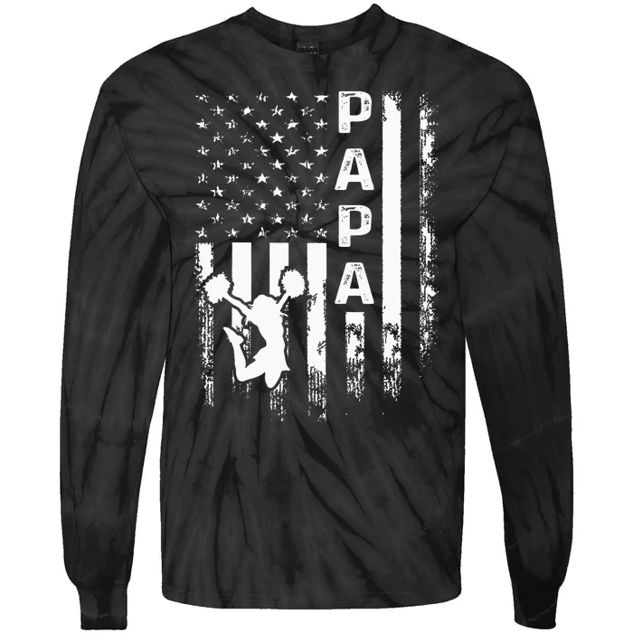 Cheer Dad Vintage American Flag Father Cheerleader Squad Tie-Dye Long Sleeve Shirt