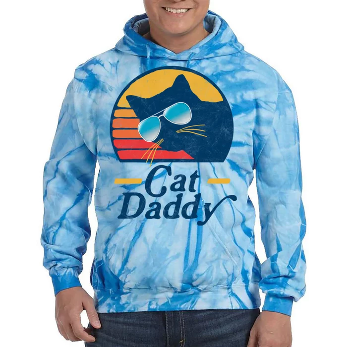 Cat Daddy Vintage 80s Style Cat Retro Sunglasses Distressed Tie Dye Hoodie