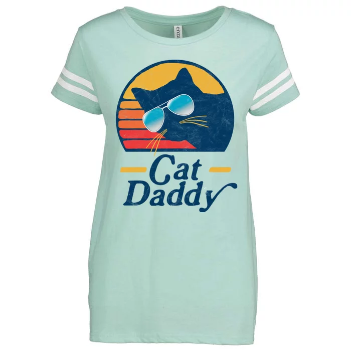 Cat Daddy Vintage 80s Style Cat Retro Sunglasses Distressed Enza Ladies Jersey Football T-Shirt