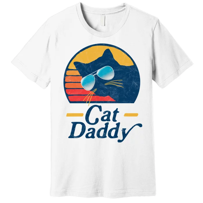 Cat Daddy Vintage 80s Style Cat Retro Sunglasses Distressed Premium T-Shirt