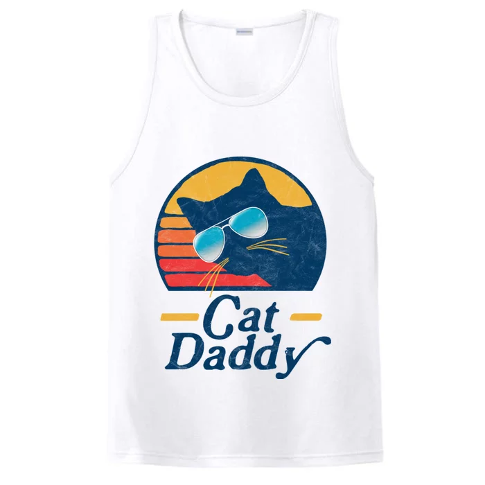 Cat Daddy Vintage 80s Style Cat Retro Sunglasses Distressed Performance Tank