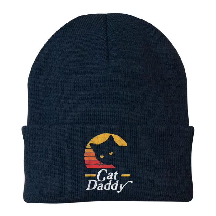 Cat Daddy Vintage Eighties Style Cat Retro Distressed Knit Cap Winter Beanie