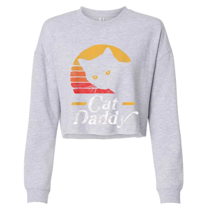 Cat Daddy Vintage Eighties Style Cat Retro Distressed Cropped Pullover Crew