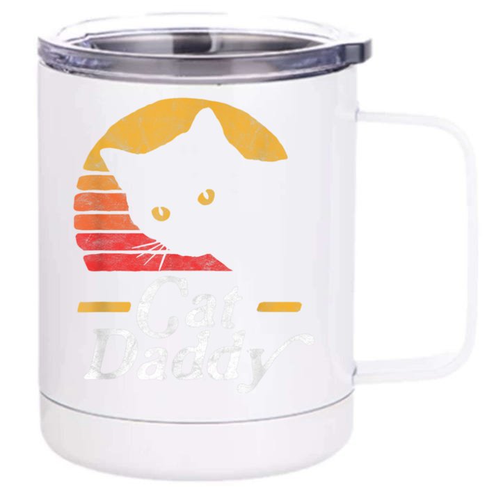 Cat Daddy Vintage Eighties Style Cat Retro Distressed Front & Back 12oz Stainless Steel Tumbler Cup