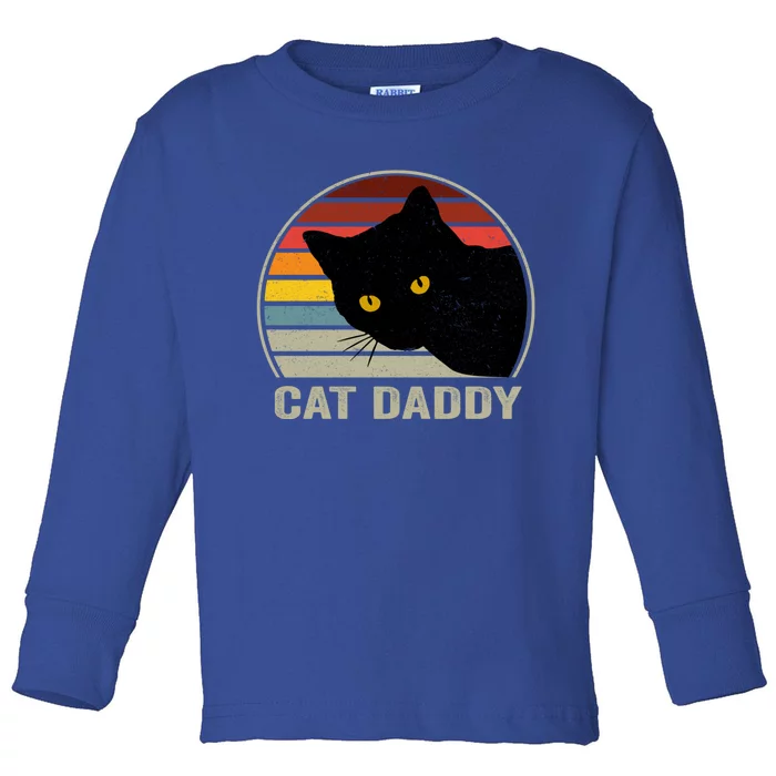 Cat Daddy Vintage Cat 80s Retro Style For Cat Dad Toddler Long Sleeve Shirt