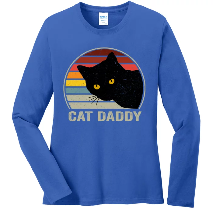 Cat Daddy Vintage Cat 80s Retro Style For Cat Dad Ladies Long Sleeve Shirt