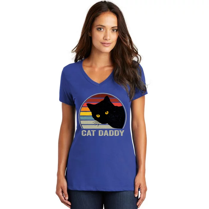 Cat Daddy Vintage Cat 80s Retro Style For Cat Dad Women's V-Neck T-Shirt