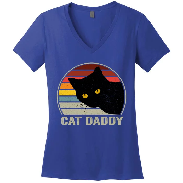 Cat Daddy Vintage Cat 80s Retro Style For Cat Dad Women's V-Neck T-Shirt