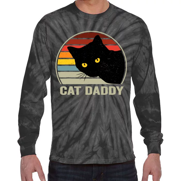 Cat Daddy Vintage Cat 80s Retro Style For Cat Dad Tie-Dye Long Sleeve Shirt