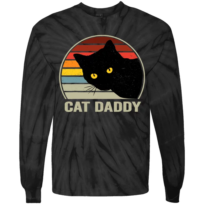 Cat Daddy Vintage Cat 80s Retro Style For Cat Dad Tie-Dye Long Sleeve Shirt