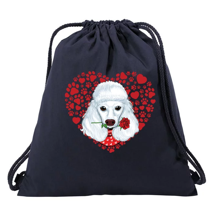 Cute Dog Valentines Heart Pattern Cute Valentine Poodle Face Gift Drawstring Bag