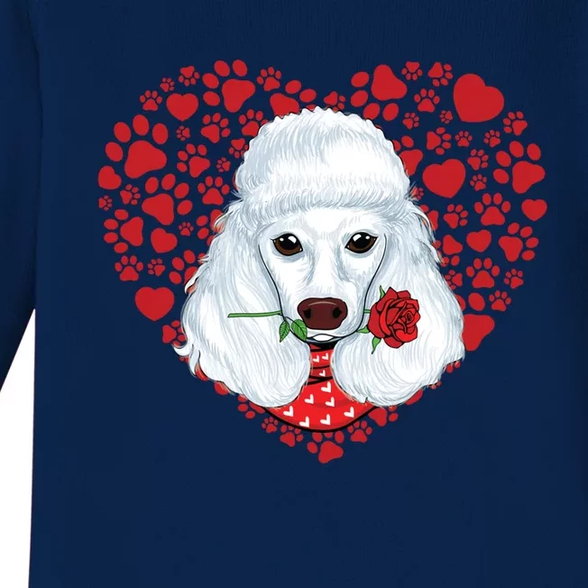 Cute Dog Valentines Heart Pattern Cute Valentine Poodle Face Gift Baby Long Sleeve Bodysuit