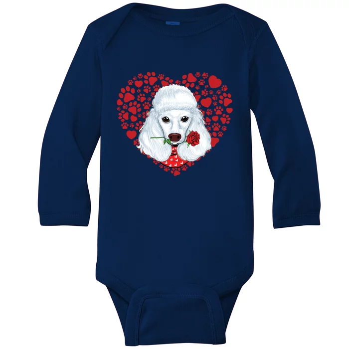 Cute Dog Valentines Heart Pattern Cute Valentine Poodle Face Gift Baby Long Sleeve Bodysuit