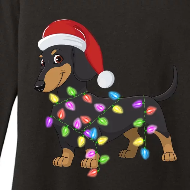 Christmas Dachshund With Santa Hat And Christmas Lights Gift Womens CVC Long Sleeve Shirt