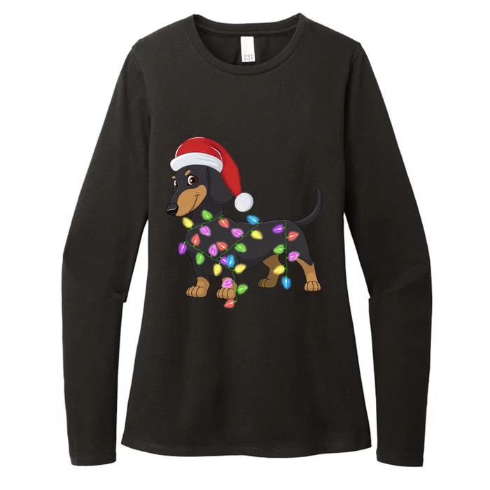 Christmas Dachshund With Santa Hat And Christmas Lights Gift Womens CVC Long Sleeve Shirt